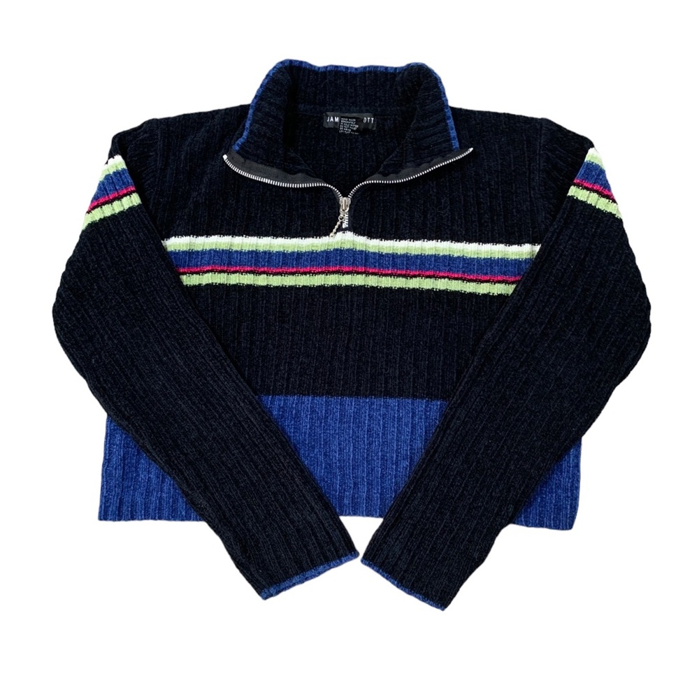 Vintage 90s Jamie Scott Crop Sweater Medium Mock Knit/Ribbed